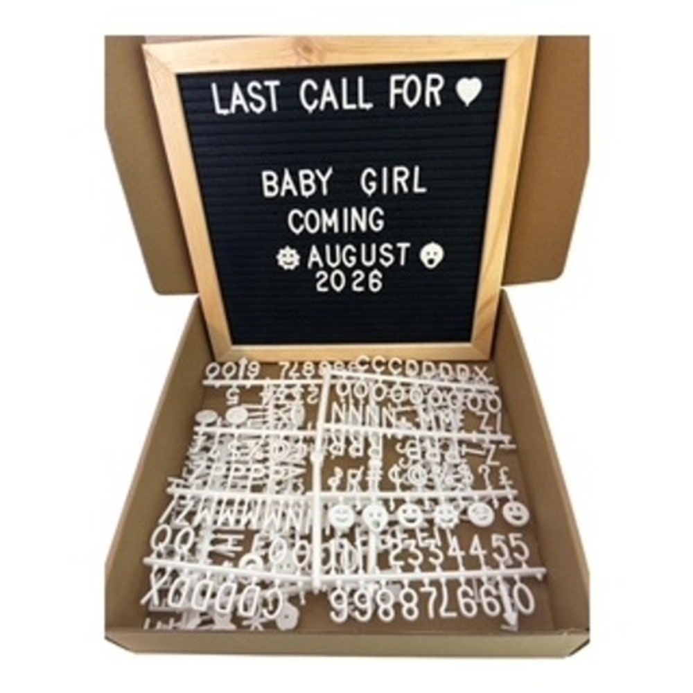 Black Felt Letter Board 10x10 Wood Frame Baby Announcement Message Board White